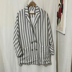 Pilcio Oversized White Blue Striped Long Sleeve Blazer